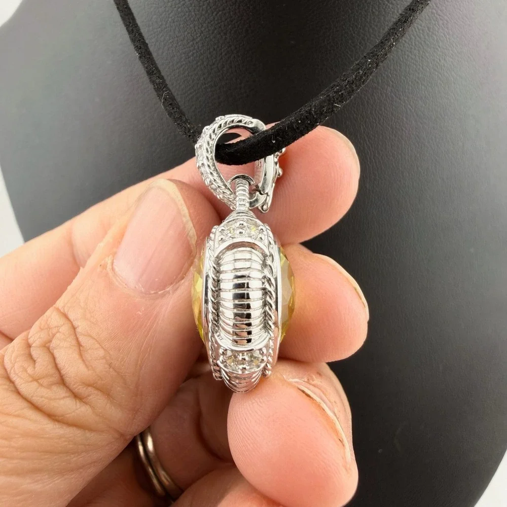 Judith Ripka Womens OS Silver Heart Enhancer Yellow Quartz CZ Pendant